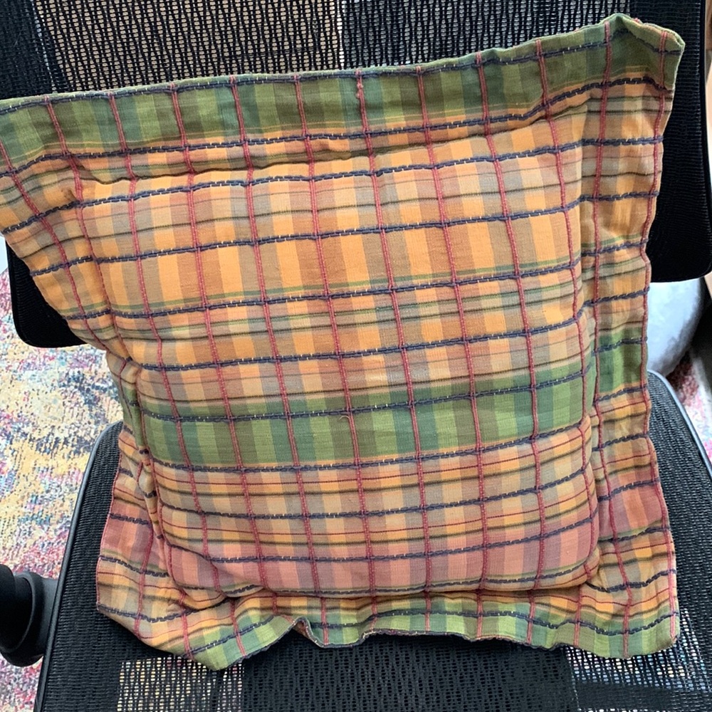 Plaid Multicolor Accent Pillow - Green, Yellow & Pink